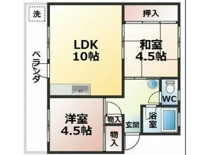 オアシス天領(2LDK/4階)の間取り写真