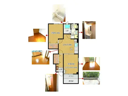 カントリーサイド(2DK/1階)の間取り写真