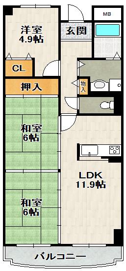 インペリアル樋の口(3LDK/4階)の間取り写真
