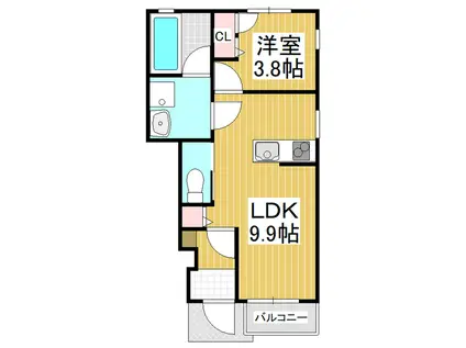 ラッキーリバー(1LDK/1階)の間取り写真