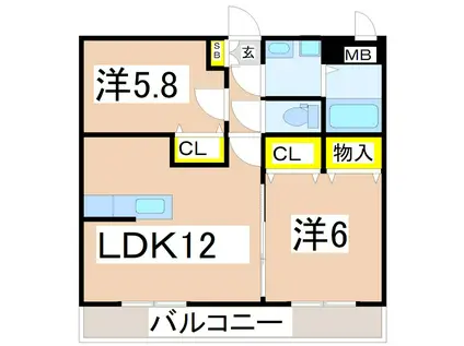 グランコート中郷II(2LDK/3階)の間取り写真