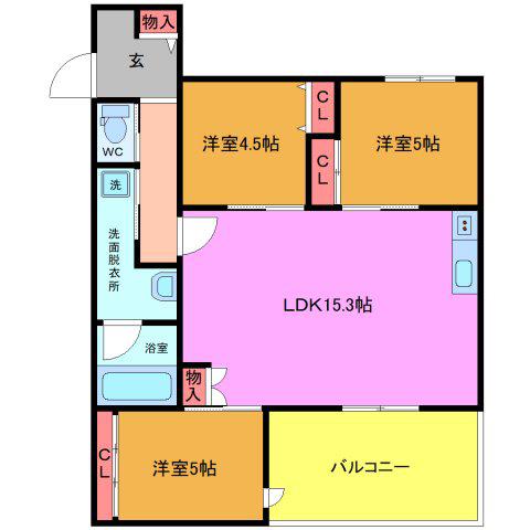 プランドール南流山(3LDK/2階)の間取り写真