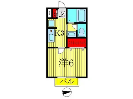 プライムコート(1K/2階)の間取り写真