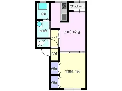 アクアノース(1DK/2階)の間取り写真