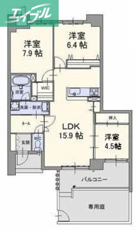 グランマスト伊島(3LDK/1階)の間取り写真