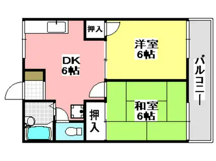 エバーグリーン(2DK/2階)の間取り写真