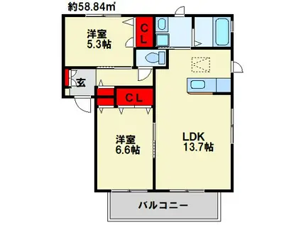 アムール半田A棟(2LDK/1階)の間取り写真