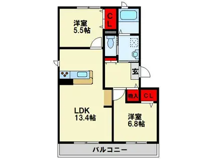 ラウンドシティ泉台 (2LDK/3階)の間取り写真