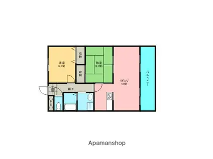 ＪＲ和歌山線 打田駅 徒歩12分 5階建 築25年(2LDK/4階)の間取り写真