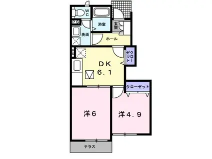 マーベラスコートS D棟(2DK/1階)の間取り写真