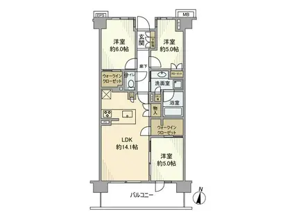 プレイスコート喜多見(3LDK/3階)の間取り写真