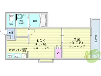 アクアコート宮千代(1LDK/3階)の間取り写真