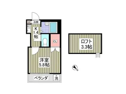 フリーダムC棟(1K/2階)の間取り写真