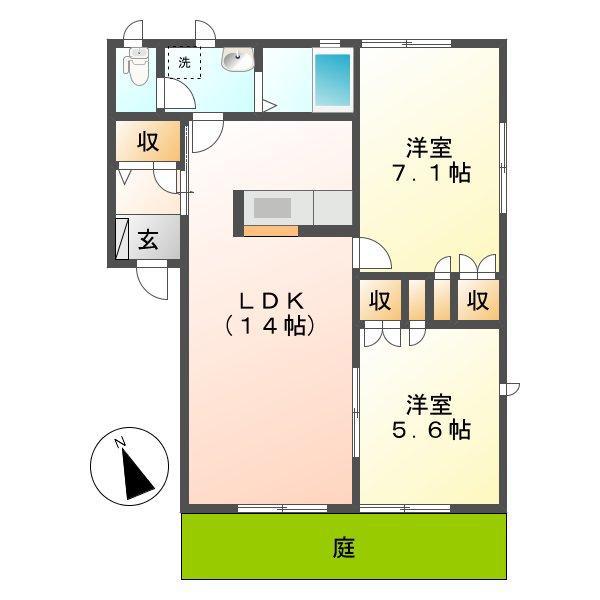 グランソレイユC棟(2LDK/1階)の間取り写真