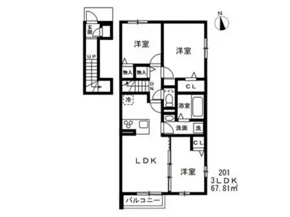 西東京市中町(3LDK/2階)の間取り写真