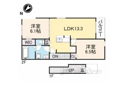 カーサKスワン1(2LDK/2階)の間取り写真