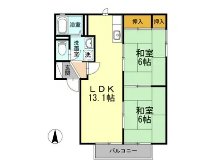 サンライズ吉永 A棟(2LDK/2階)の間取り写真