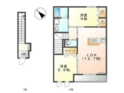ホーミーズ天花(2LDK/2階)の間取り写真