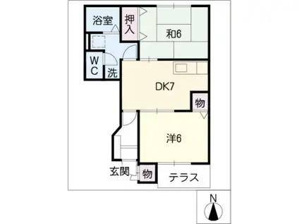 パークヒルズA(2DK/1階)の間取り写真