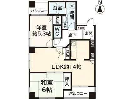 クレフ本山(2LDK/3階)の間取り写真