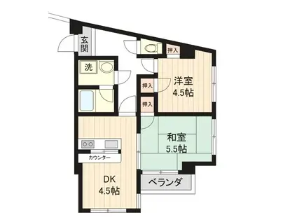 BRIGHT HILLS調布(2DK/3階)の間取り写真