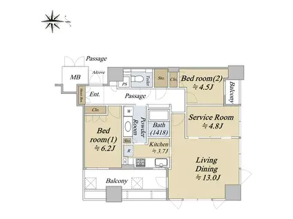 ジオタワー天六(2SLDK/32階)の間取り写真