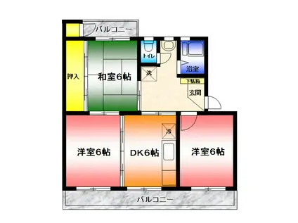 コーポ渡辺(3DK/1階)の間取り写真