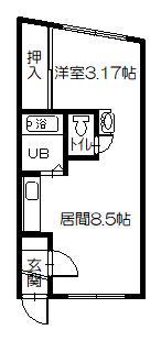 ホワイトハイム(1DK/2階)の間取り写真
