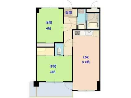 サンヒルズB(2LDK/3階)の間取り写真