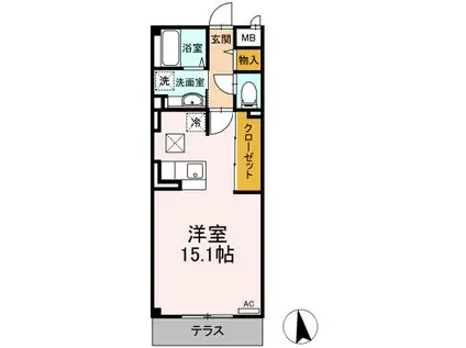 サンヴィレッジ中河原(ワンルーム/1階)の間取り写真