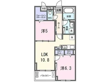 フェリーチェ 壱番館(2LDK/3階)の間取り写真