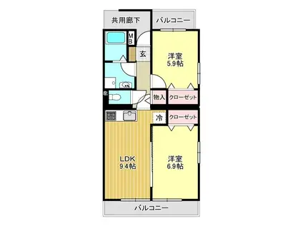 コンフォート萩素(2LDK/2階)の間取り写真