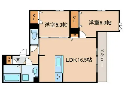 グリューネ塚口本町(2LDK/3階)の間取り写真