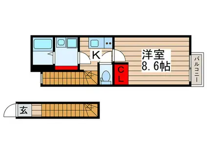 セナリオ新鎌ケ谷(1K/2階)の間取り写真