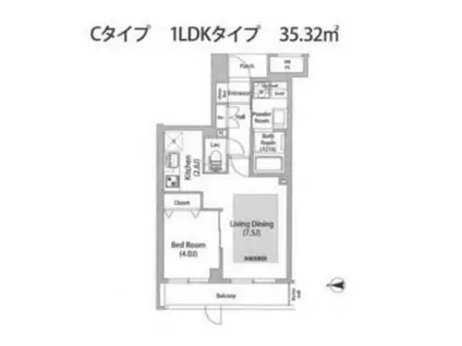 LIBRGRANT世田谷弦巻(1LDK/1階)の間取り写真