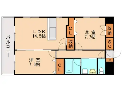 カルカソンヌ(2LDK/8階)の間取り写真