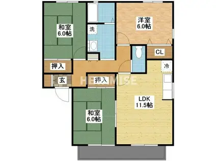 ロイヤルガーデン仲沖H(3LDK/2階)の間取り写真