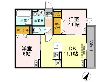 セレスティア細田A(2LDK/3階)の間取り写真