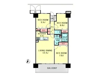 ポレスター木太グレイス(3LDK/3階)の間取り写真