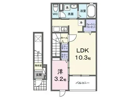 フローラ16(1LDK/2階)の間取り写真