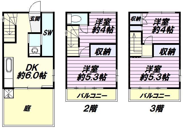 ニイゼキマンション2号棟(4DK/1階)の間取り写真