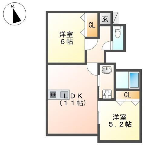 トラミッドヴィラ花田(2LDK/1階)の間取り写真