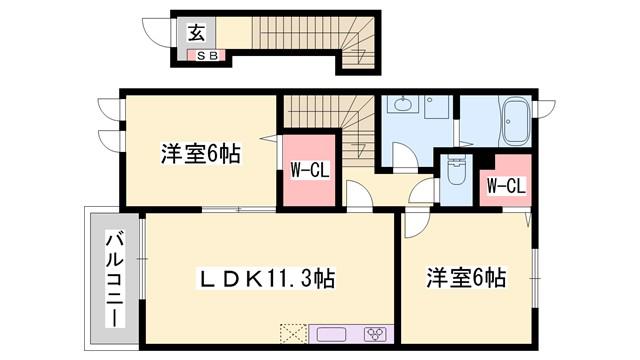 パラッツオ エレガンテ(2LDK/2階)の間取り写真