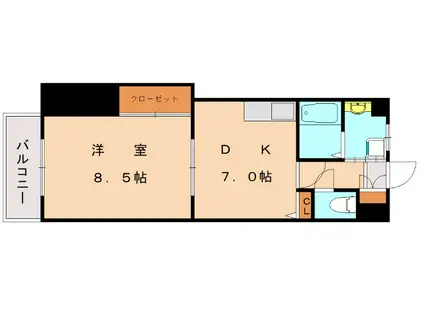 フリューゲル九産大前(1DK/4階)の間取り写真