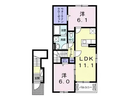 グリーンシャトーA(2LDK/2階)の間取り写真