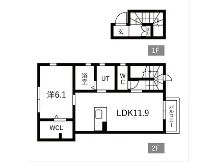 カルティエ見晴台(1LDK/2階)の間取り写真