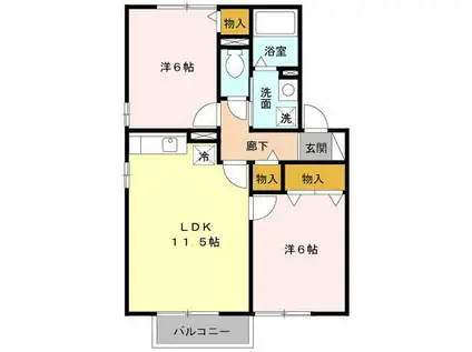 ハイム上野町E(2LDK/2階)の間取り写真