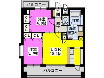 CASA愛宕南(2LDK/3階)の間取り写真