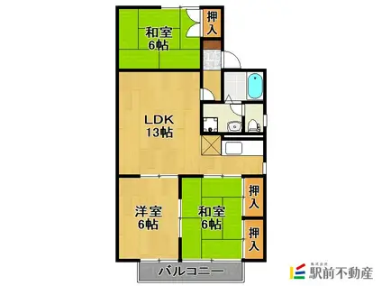 セジュール・パルクB(3LDK/2階)の間取り写真
