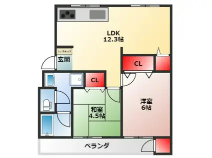 津久野台ファミリーマンション1棟(2LDK/2階)の間取り写真